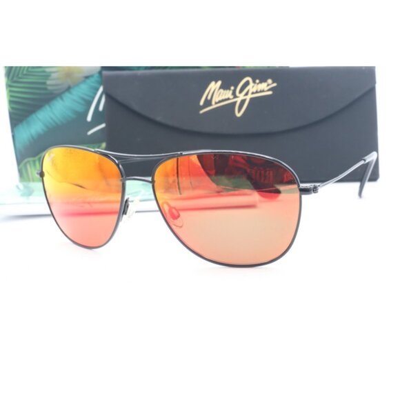 Maui Jim Cliff House MJ 247-02 Black Aviator Sunglasses Red